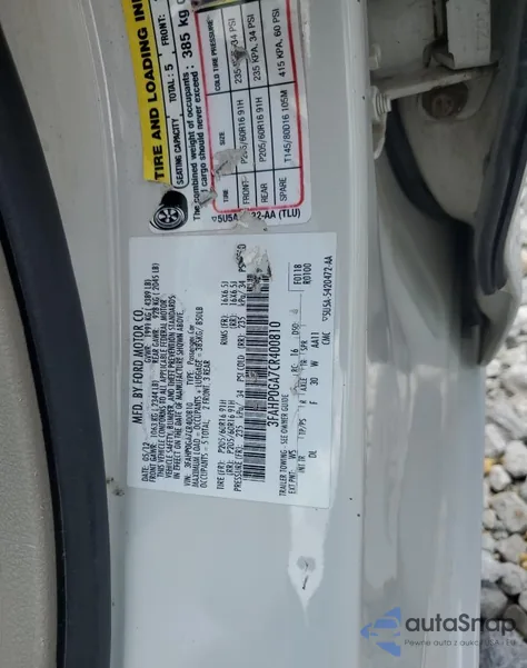 2012 Ford Fusion S из США, поврежденный, VIN 3FAHP0GA7CR400810